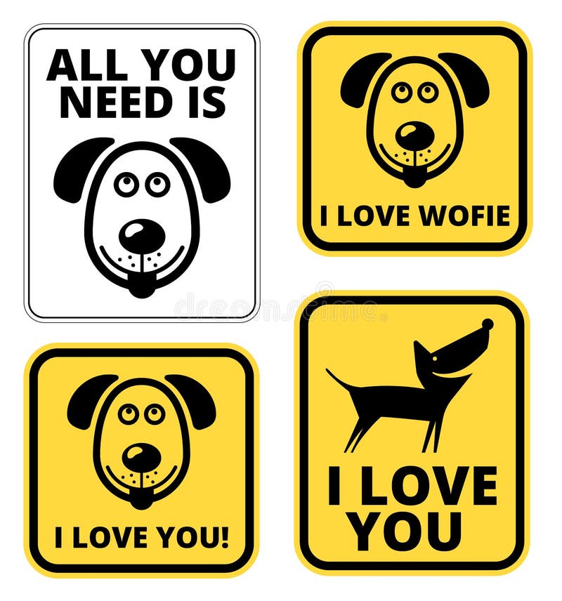 Danger. Friendly Dogs Signs Humorous Comic Labels and Plates Collection. Vector Illustration royalty free illustration Danger. Friendly Dogs Signs Humorous Comic Labels and Plates Collection. Vector Illustration royalty free illustration