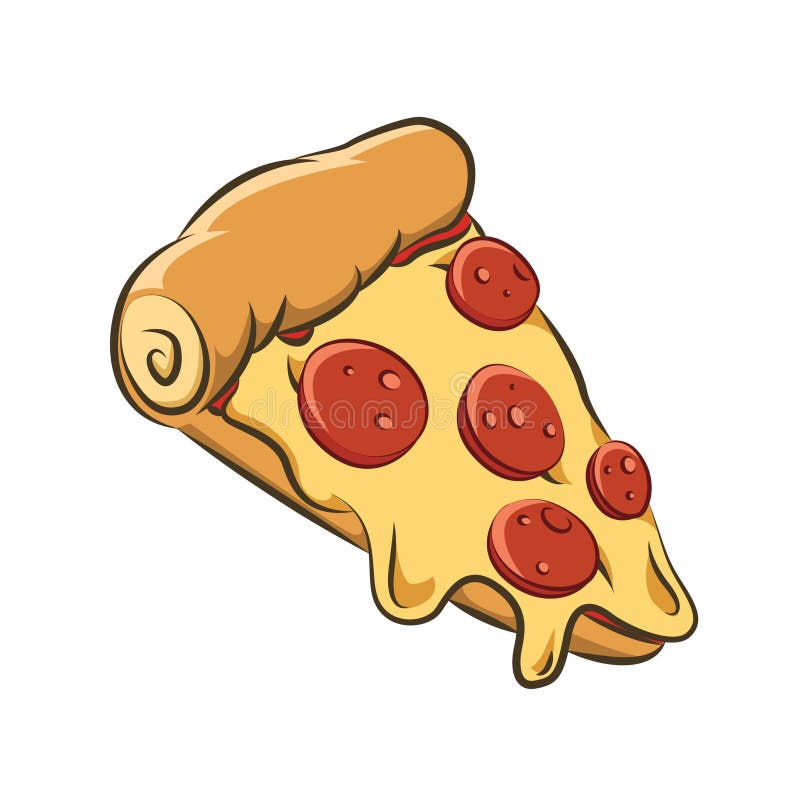 Delicious Pepperoni Pizza Slice Cartoon with Outline stock illustration