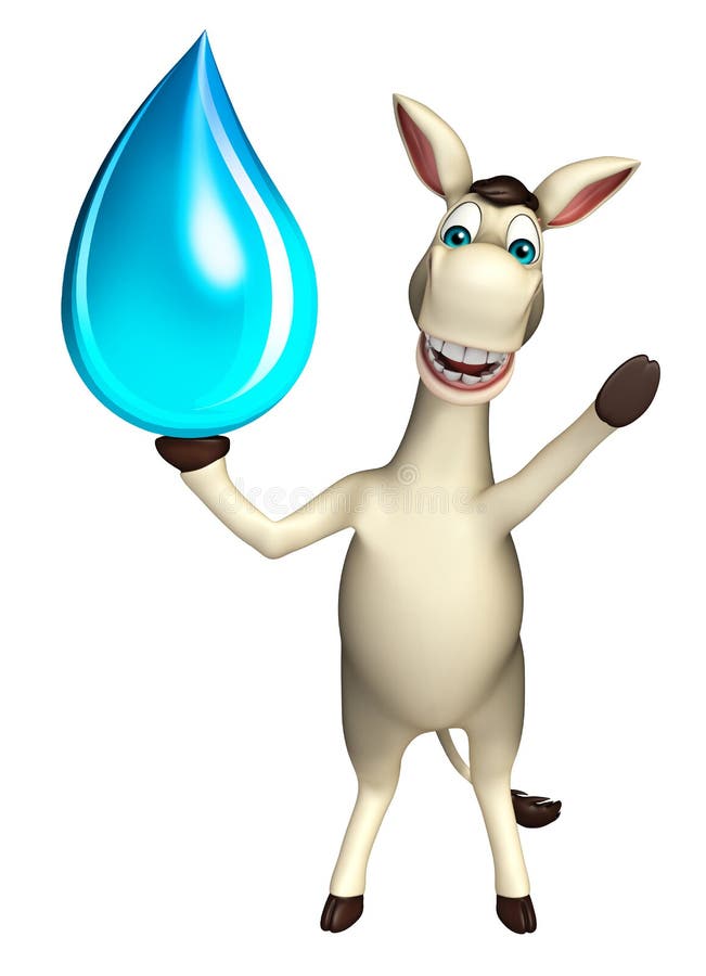 Donkey cartoon character with water drop stock illustration