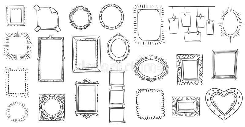 Doodle frames. Hand drawn frame, square borders sketched doodles and picture frame drawing sketch isolated vector vector illustration