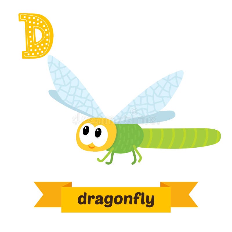 Dragonfly. D letter. Cute children animal alphabet in vector. Funny cartoon animals royalty free illustration