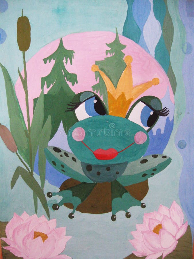 A drawing of a frog princess fairy tale royalty free illustration