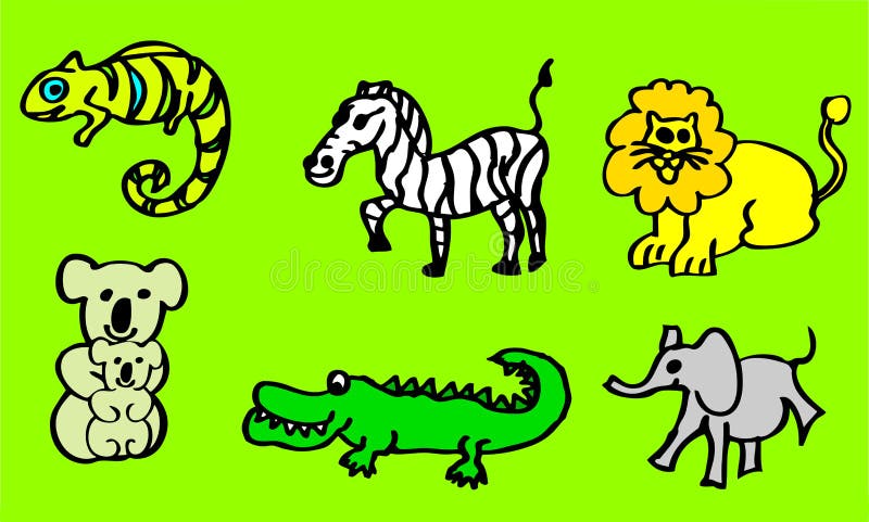 Drawings about wild animals for children with a lion and a crocodile also available as a vector drawing. Drawings with pictures about wild animals with a lion vector illustration