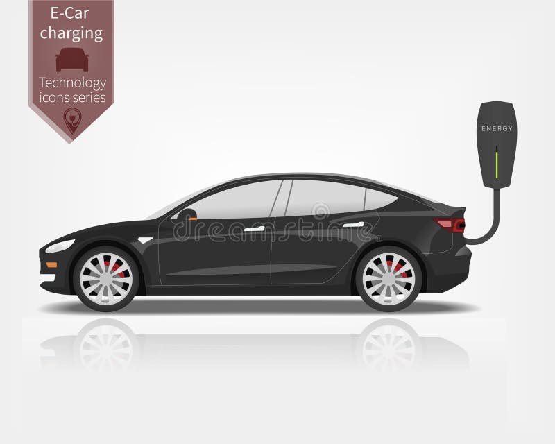 Electric car charged at the wall charger vector illustration stock illustration Electric car charged at the wall charger vector illustration stock illustration