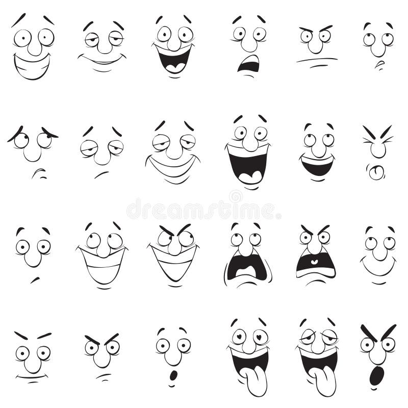 Face Expressions. Cartoon Doodle Back and White Outline royalty free illustration