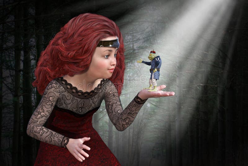 Princess, Frog King, Prince, Fantasy Fairy Tale stock illustration