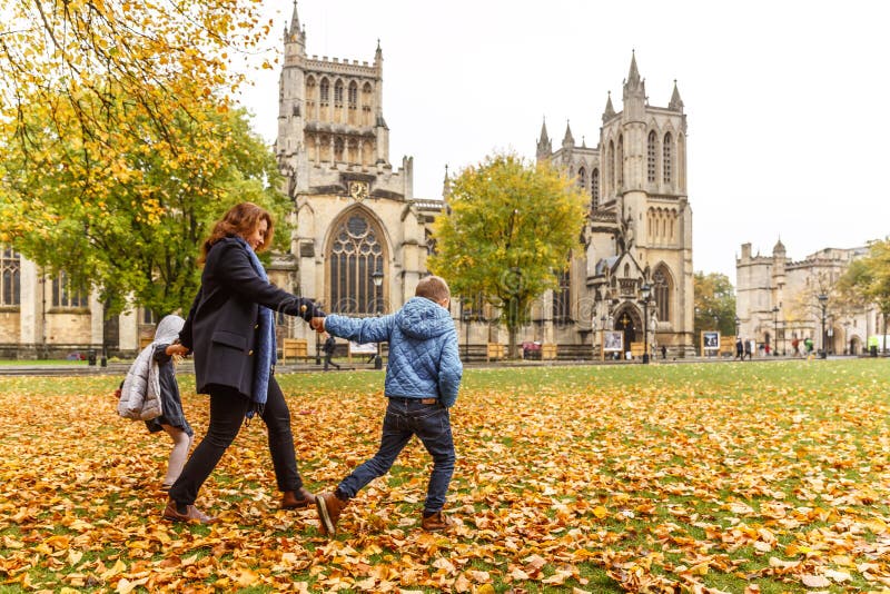 Family in autumn in Bristol stock images