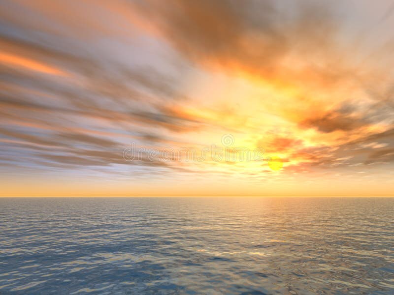 Fire Sunset Over Sea stock illustration