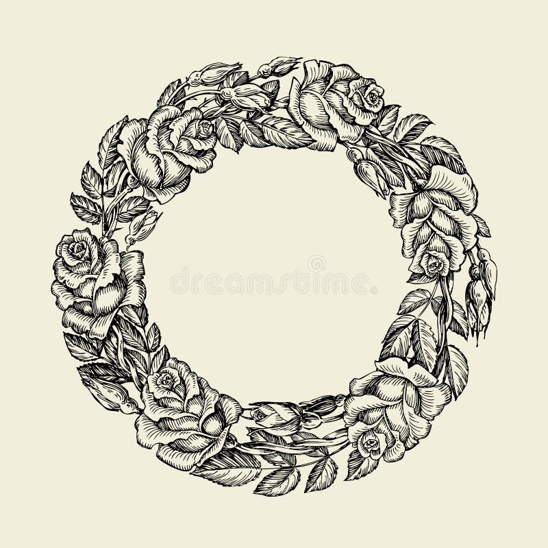 Flowers. Hand drawn sketch rose, roses, frame, floral pattern. Vector illustration royalty free illustration Flowers. Hand drawn sketch rose, roses, frame, floral pattern. Vector illustration royalty free illustration