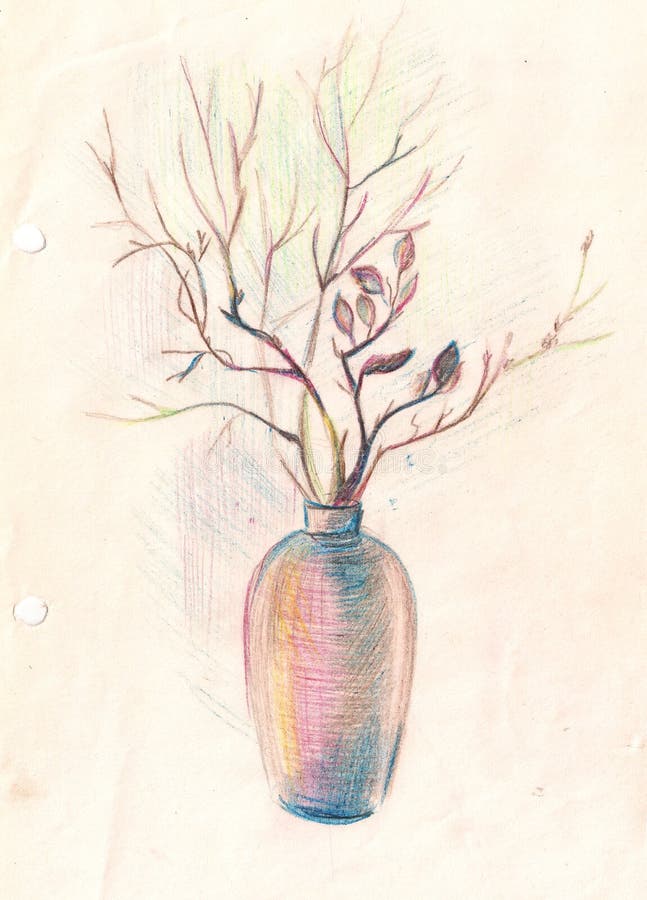 flowers in vase,. Sketch. hand painted Pencil drawing royalty free illustration