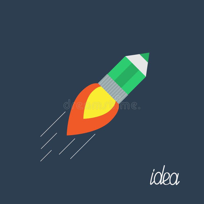 Flying pencil with rocket fire Business Idea concept. Flat design. Vector illustration vector illustration