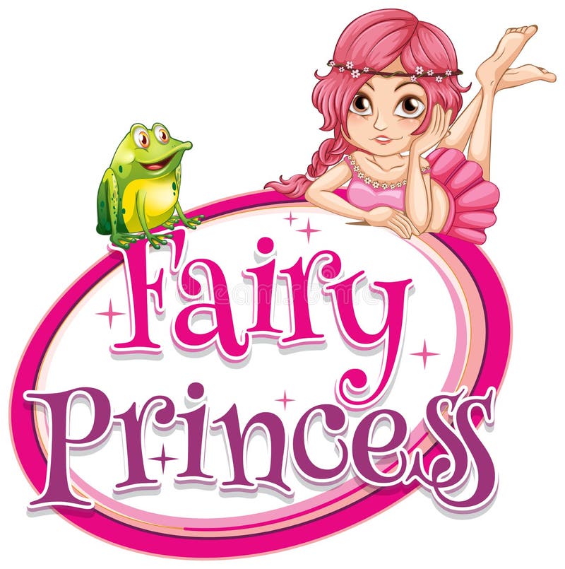 Font design for word fairy princess with frog and cute princess vector illustration
