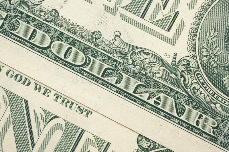 Fragment of an American 1 dollar bill with the word `dollar`. Illustration on the theme of the economy, financial system and the stock photography