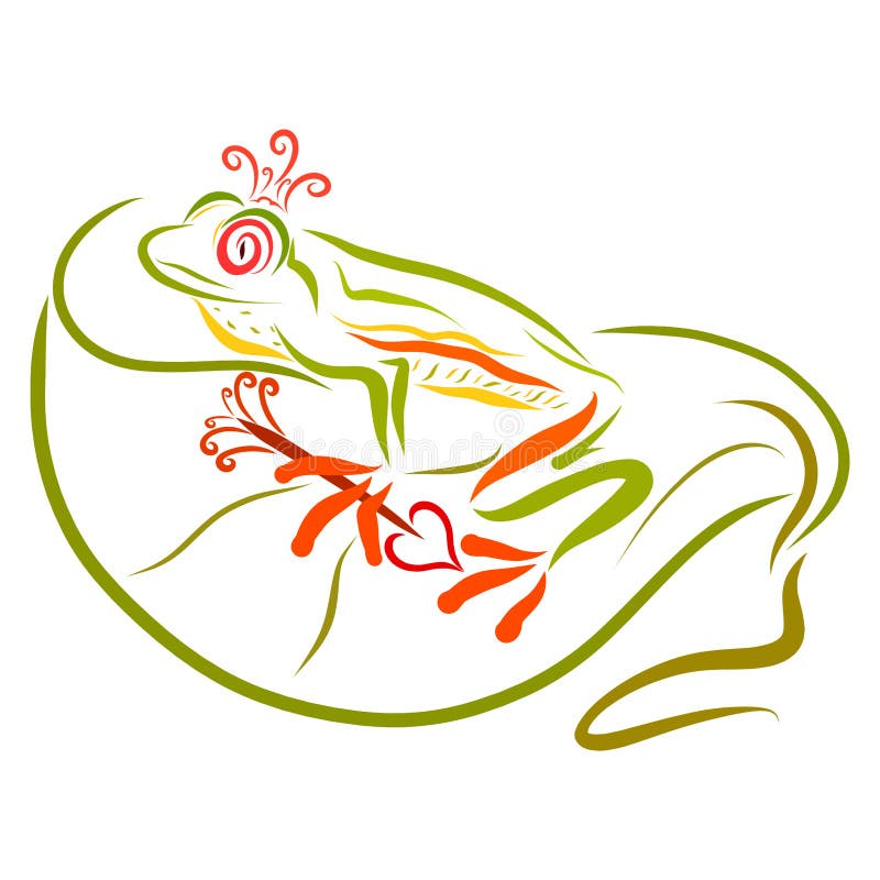A funny fairy-tale princess, a colorful frog with an arrow in he vector illustration