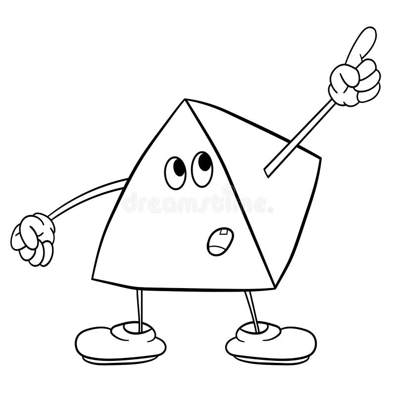 Funny triangle smiley with legs and eyes showing one finger up. Coloring book for kids. Freehand drawing royalty free illustration