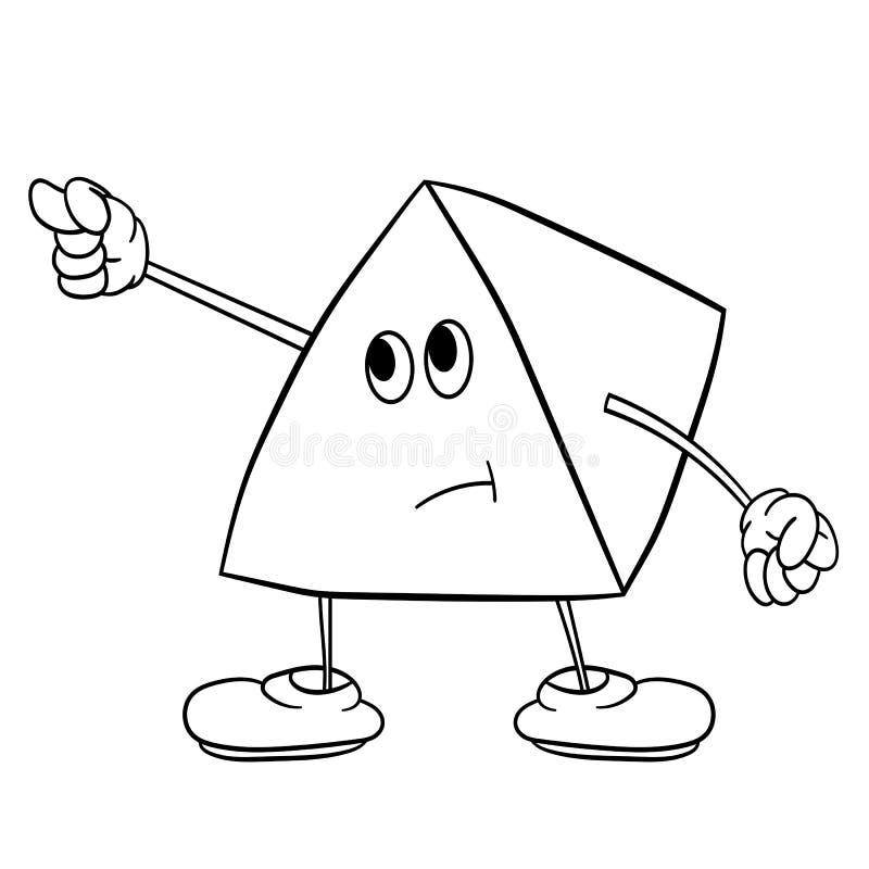 Funny triangle smiley with legs and eyes shows an indecent gesture. Coloring book for kids. Freehand drawing royalty free illustration