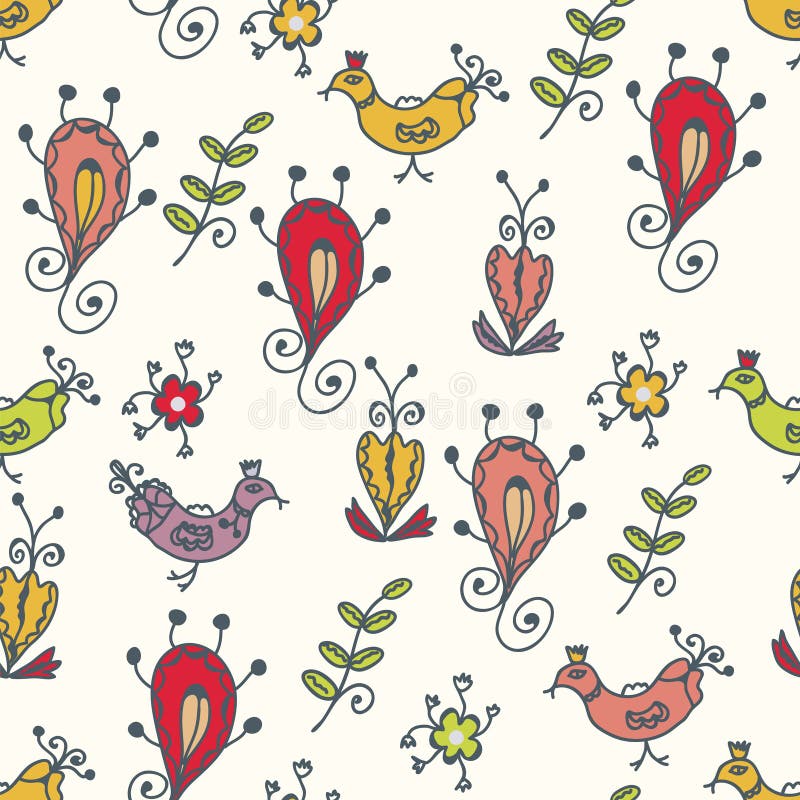Graphic seamless pattern with birds stock illustration