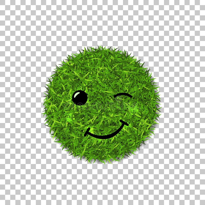 Green grass circle field 3D. Face wink smile. Smiley grassy emoticon icon, isolated white transparent background. Smiling sign. Symbol ecology, eco lawn, safe royalty free illustration