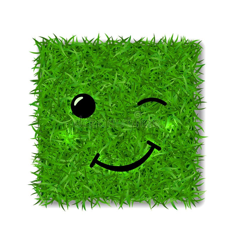 Green grass square field 3D. Face wink smile. Smiley grassy emoticon icon, isolated white background. Happy sign. Symbol. Ecology, eco lawn, nature, emotion royalty free illustration