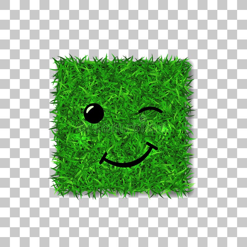 Green grass square field 3D. Face wink smile. Smiley grassy emoticon icon, isolated white background. Happy sign. Symbol. Green grass square field 3D. Face wink stock illustration