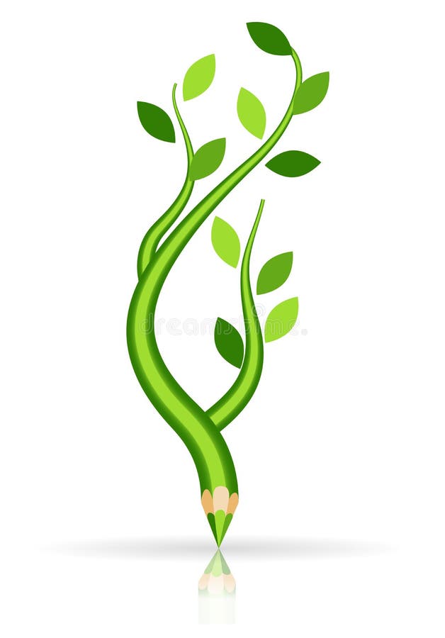 Green pencil - tree branch vector illustration