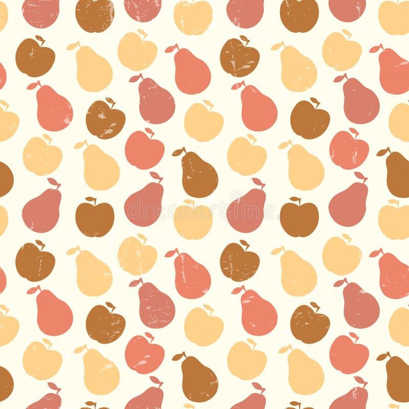Grunge Retro Vector seamless pattern of fruit - apple and pear stock illustration