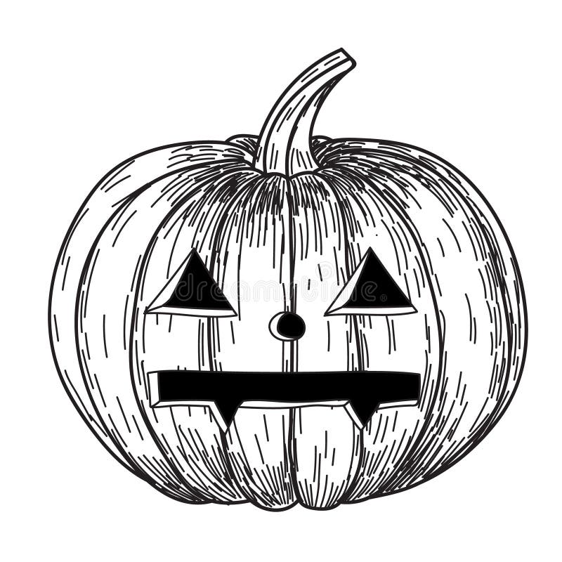 Halloween pumpkin with evil scary smile in funny hand drawing doodle sketch style. royalty free illustration