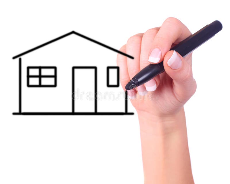 Hand drawing a house stock photos
