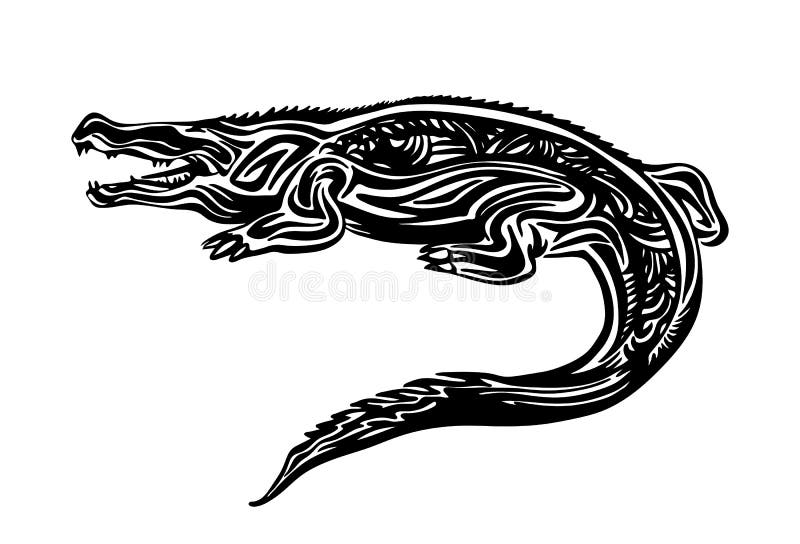Hand drawn crocodile outline sketch. Vector black ink drawing isolated on white background. Graphic illustration. Hand drawn crocodile outline sketch. Vector vector illustration