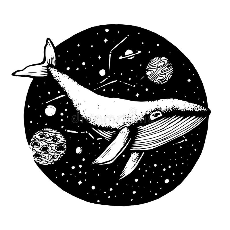 Hand-Drawn Doodle of whale flies in space . Vector Illustration - stock . vector illustration Hand-Drawn Doodle of whale flies in space . Vector Illustration - stock . vector illustration