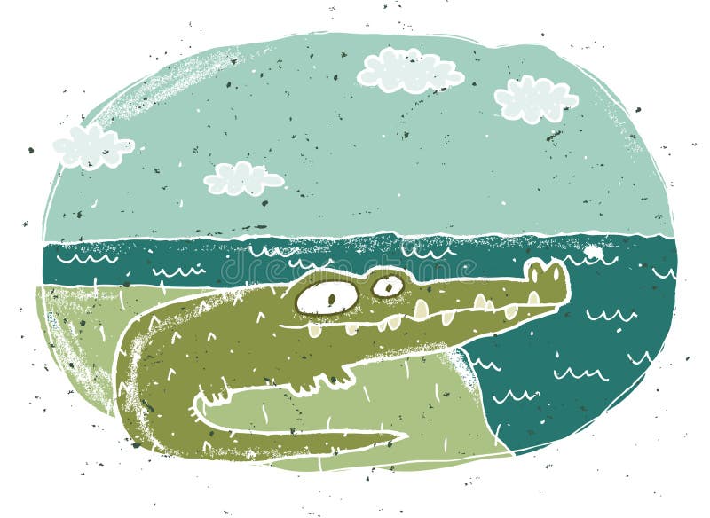 Hand drawn grunge illustration of cute crocodile on background. Illustration is in eps8 mode stock illustration