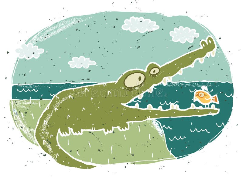 Hand drawn grunge illustration of cute crocodile on background. Illustration is in eps8 mode stock illustration