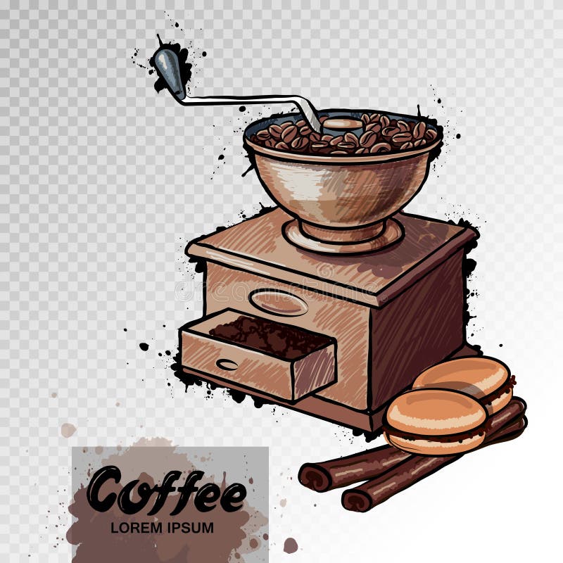 Hand drawn illustration of coffee mill stock illustration