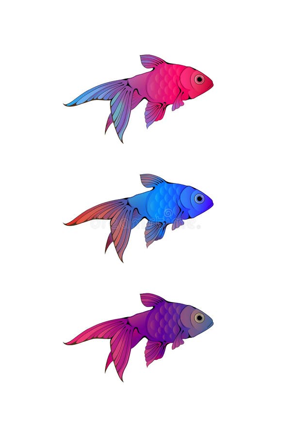 Hand-drawn ink-stylized little aquarium fishes. Hand-drawn ink-stylized little colorful aquarium fishes on white vector illustration