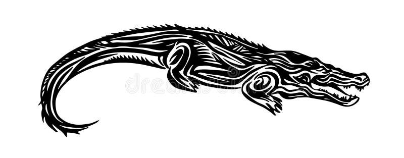 Hand drawn lotus crocodile outline sketch. Vector black ink drawing isolated on white background. Graphic illustration. Hand drawn lotus crocodile outline sketch stock illustration