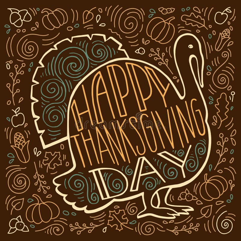 Handpainted illustration of a Turkey and autumn gifts. With a letter on Thanksgiving Day vector illustration