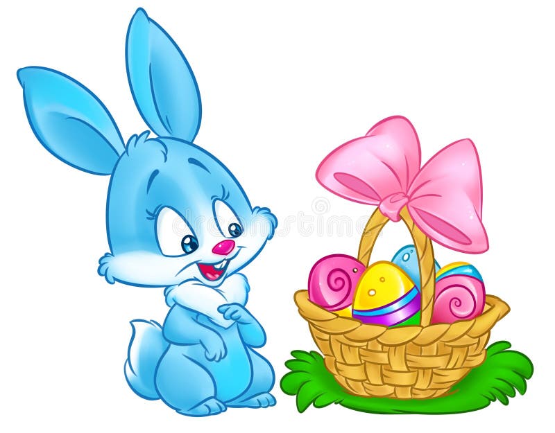 Happy Easter bunny basket eggs cartoon illustration stock illustration