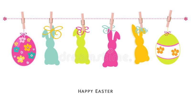 Happy easter silhouette eggs, bunny, chick greeting card vector royalty free illustration