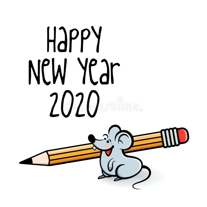 Happy New Year 2020. Chinese New Year greetings. The year of the rat. Happy New Year greeting card and background with cute rat ha. S a pencil - vector vector illustration