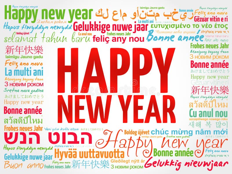 Happy New Year in different languages, greeting card royalty free illustration