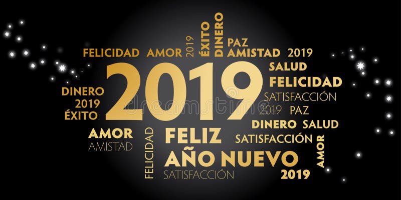 Happy New Year Spanish Language greeting card with spanish slogan stock illustration