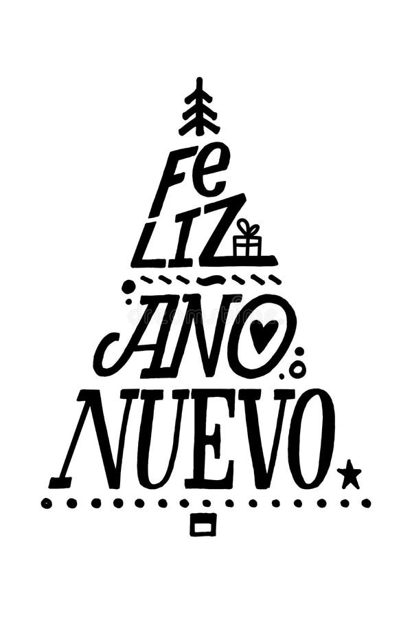 Happy New Year Stroke Spanish Calligraphy. Greeting Card Black Typography on White Background stock illustration