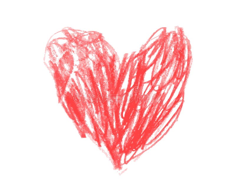 Heart drawn in red pencil childrens drawing royalty free illustration