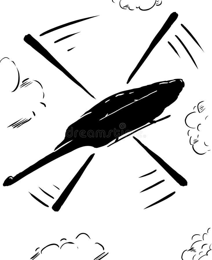 Helicopter in flight outline sketch stock illustration