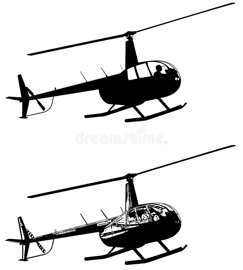 Helicopter silhouette and sketch vector illustration