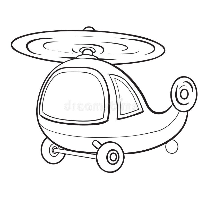 Helicopter sketch coloring book, isolated object on white background, vector illustration, royalty free illustration