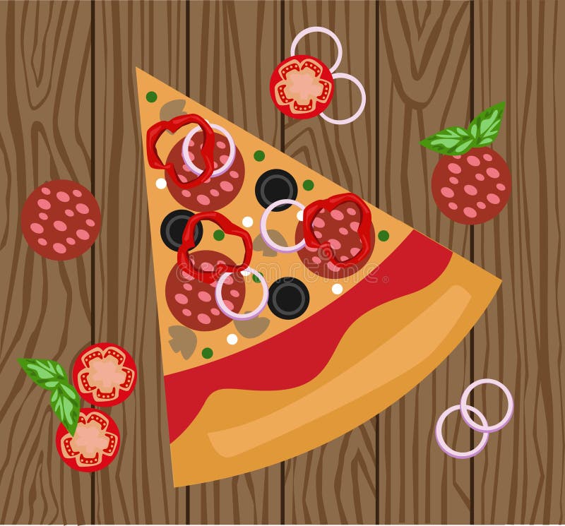 Hot Salami pizza slice vector vector illustration