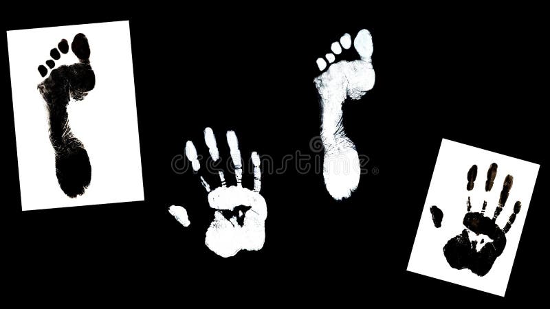 Human foot end hand prints identification. Biometrics ink vector illustration