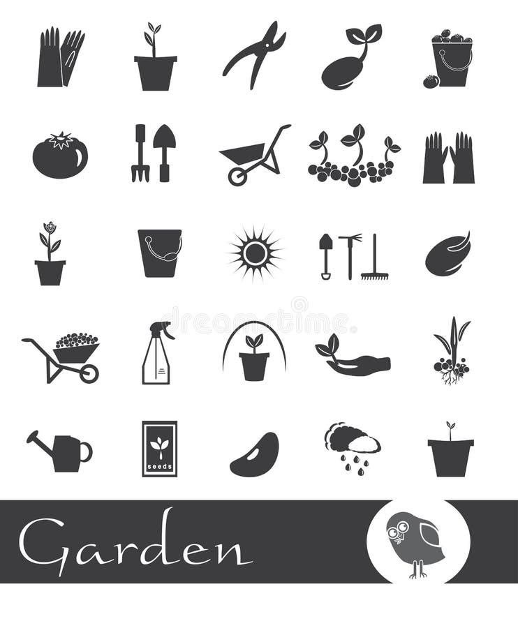 Icons on a theme garden. 25 black and white icons on the theme of the garden royalty free illustration