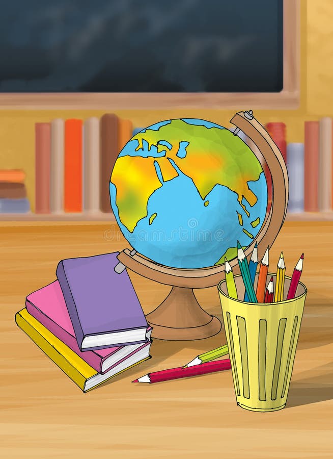 Illustration of colorful book with pencil globe in the school. Illustration of colorful book with pencil globe in the shool, drawing vector illustration